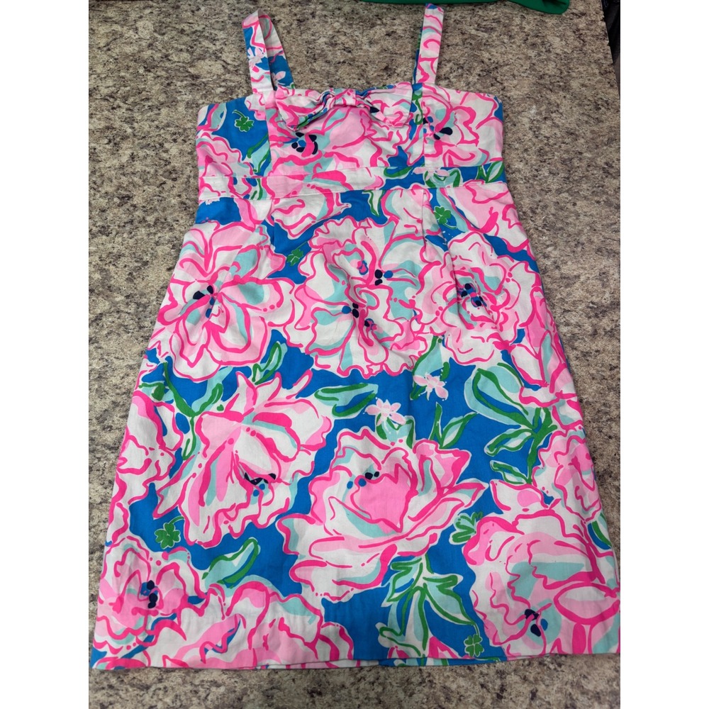 Lilly Pulitzer Girls Pink Blue Floral Shift Dress Size 14